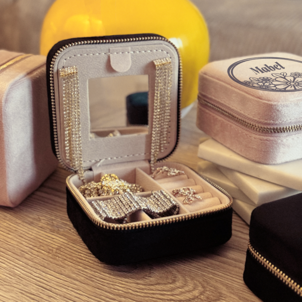 Montmartre Custom Velvet Jewelry Box with Mirror – Elegant Travel Organizer - Image 8