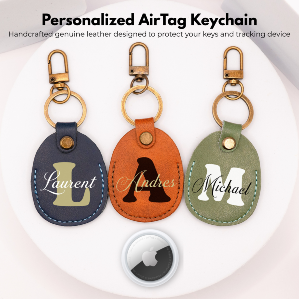 Leather AirTag Keychain – Personalized Genuine Leather Tracker Holder
