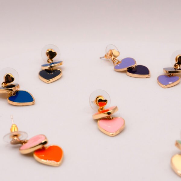 Heart Dangle Earrings – Double Enamel Hearts in 18K Gold Plated Sterling Silver - Image 10