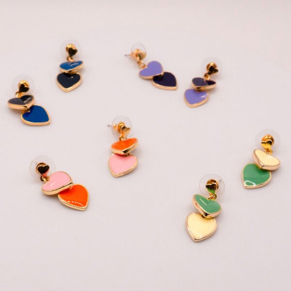 Heart Dangle Earrings – Double Enamel Hearts in 18K Gold Plated Sterling Silver - Image 11