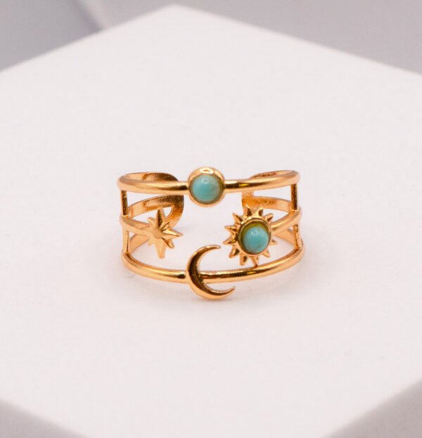 Boho Star Moon Ring – Gold Stainless Steel Celestial Jewelry for Women