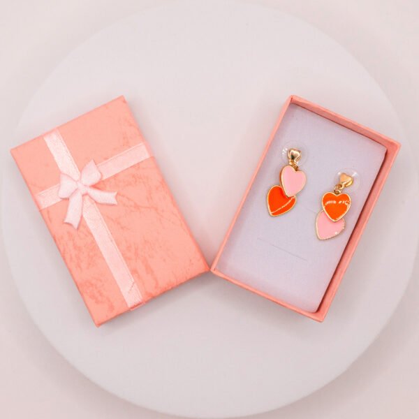 Heart Dangle Earrings – Double Enamel Hearts in 18K Gold Plated Sterling Silver