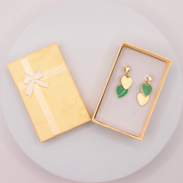 Heart Dangle Earrings – Double Enamel Hearts in 18K Gold Plated Sterling Silver - Image 3