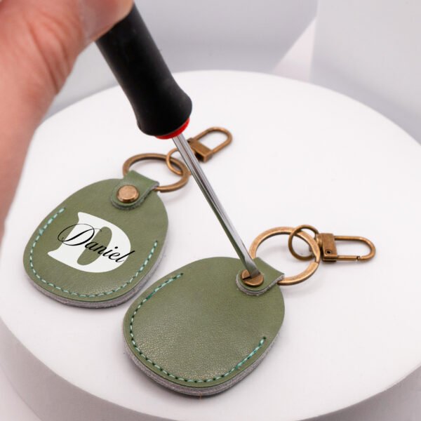 Leather AirTag Keychain – Personalized Genuine Leather Tracker Holder - Image 7