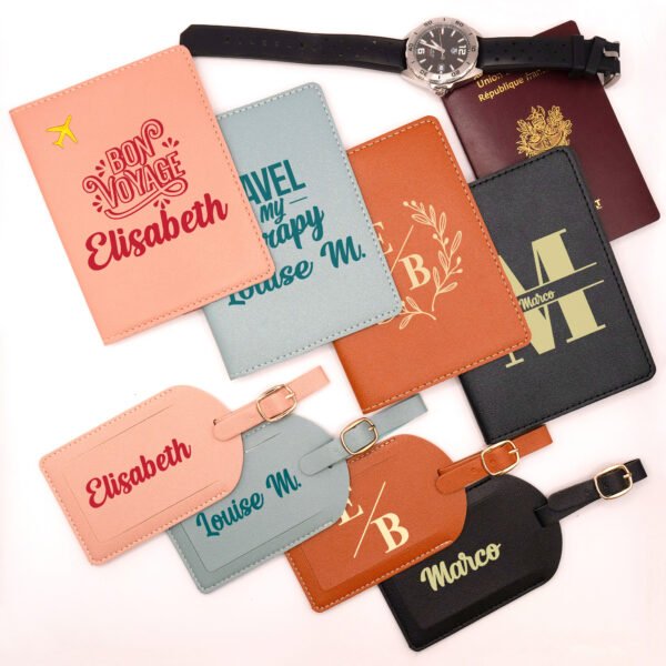 Personalized Passport Cover Set with Luggage Tag – Elegant Custom Gift for Couples & Travelers