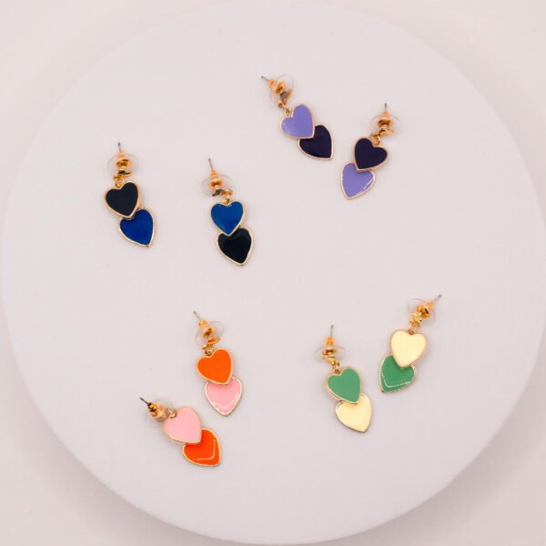 Heart Dangle Earrings – Double Enamel Hearts in 18K Gold Plated Sterling Silver - Image 6