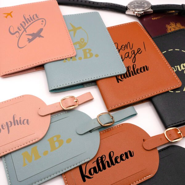 Personalized Passport Cover Set with Luggage Tag – Elegant Custom Gift for Couples & Travelers - Image 9