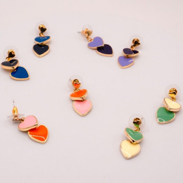 Heart Dangle Earrings – Double Enamel Hearts in 18K Gold Plated Sterling Silver - Image 7