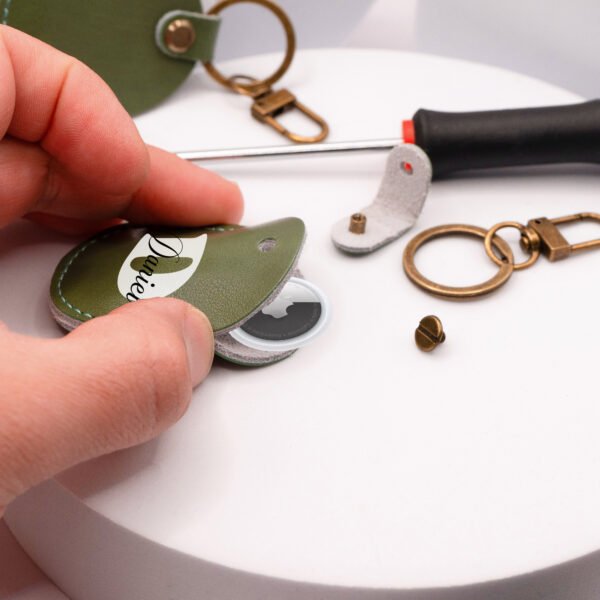 Leather AirTag Keychain – Personalized Genuine Leather Tracker Holder - Image 9