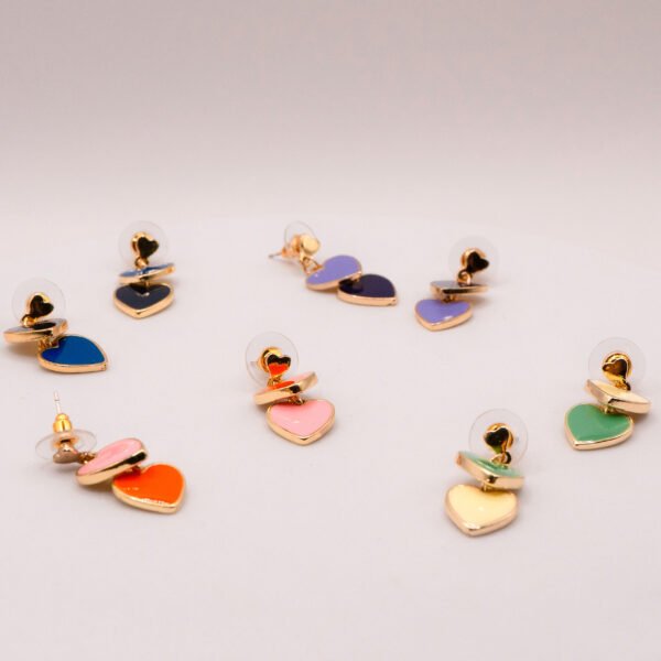 Heart Dangle Earrings – Double Enamel Hearts in 18K Gold Plated Sterling Silver - Image 8