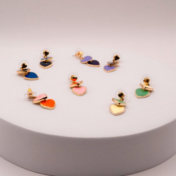 Heart Dangle Earrings – Double Enamel Hearts in 18K Gold Plated Sterling Silver - Image 9
